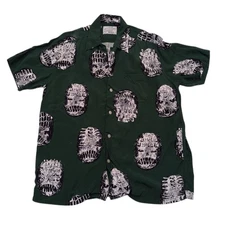 Wacko Maria X Neck Face Hawaiian Green Art Face Shirt Large Made In Japan 