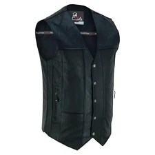 Men's Black Leather Vest with Concealed Carry Pockets – 10 Pockets Motorcycle