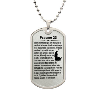 Psalm 23 French Psaume 23 Necklace Dog Tag Stainless Steel or 18k Gold w 24'' Ch