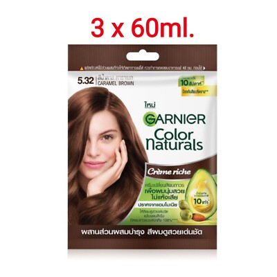 3X GARNIER Color Naturals Creme Riche Hair Color 5.32 Caramel Brown 60 ml.