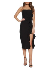 BARDOT RONA RUFFLE MIDI BLACK DRESS sz 4 / 8 UK