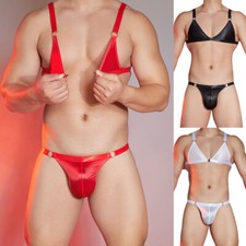 Men's Sissy Lingerie Set Sheer Bralette Wire Free Bra Top with Panties Underwear