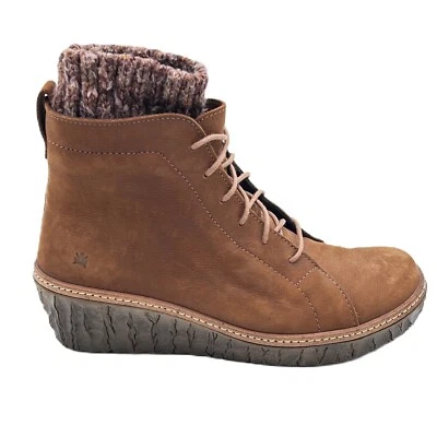 El Naturalista Women Wedge Ankle Bootie Size 7.5 Leather Knit Cuff Casual Boho - Image 1 of 4