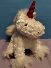 Dan Dee White w/ Red HEART SHAGGY UNICORN Stuffed Animal PLUSH SOFT TOY 9"