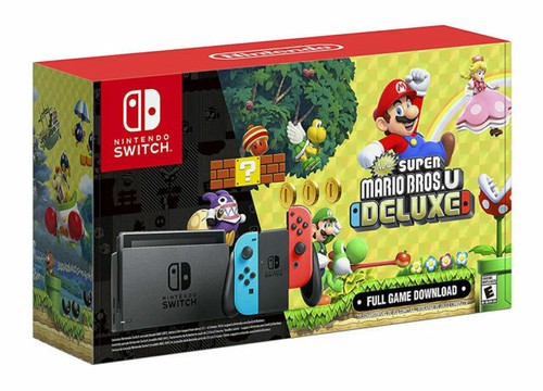 Nintendo Switch HAC-001(-01) Super Mario Bros. U Deluxe Console Bundle - Neon Blue/Red Joy-Con Controllers
