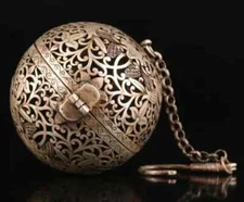 Chinese Retro Copper Incense Burner Silver Plated Incense Ball Pendant