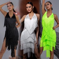 LatinDance Copetition Dress Backless Fringe Black Dress Cha Cha Rumba SambaTango