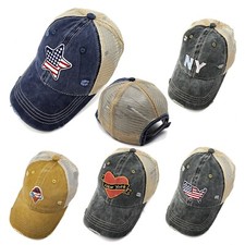 Women's Applique Patch Distressed Cotton Denim Baseball Cap
