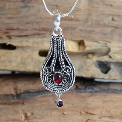 Red Garnet Multi Gemstone 925 Sterling Silver Oxidized Pendant Cute Gift Jewelry