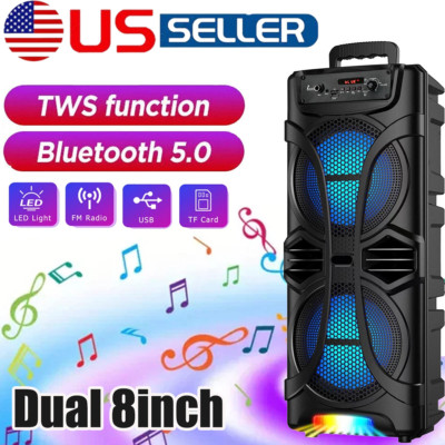 6800W Dual 8 Inch Woofer Bluetooth Speaker System Portable Party Mic FM TWS USB