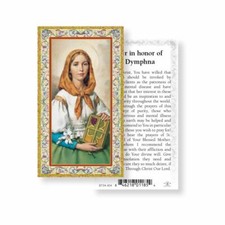 Prayer in honor of Saint St. Dymphna - gold trim - Paperstock Holy Card