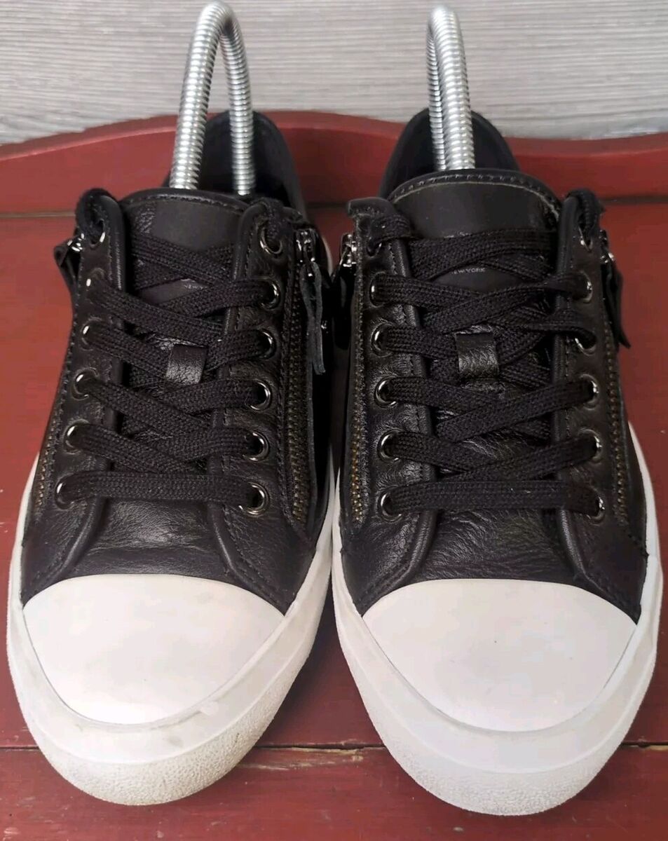 Coach Empire Zipper Black Leather Low Top Sneakers Size 9.5 Coach Empire Zipper Black Leather Low Top Sneakers Size 9.5