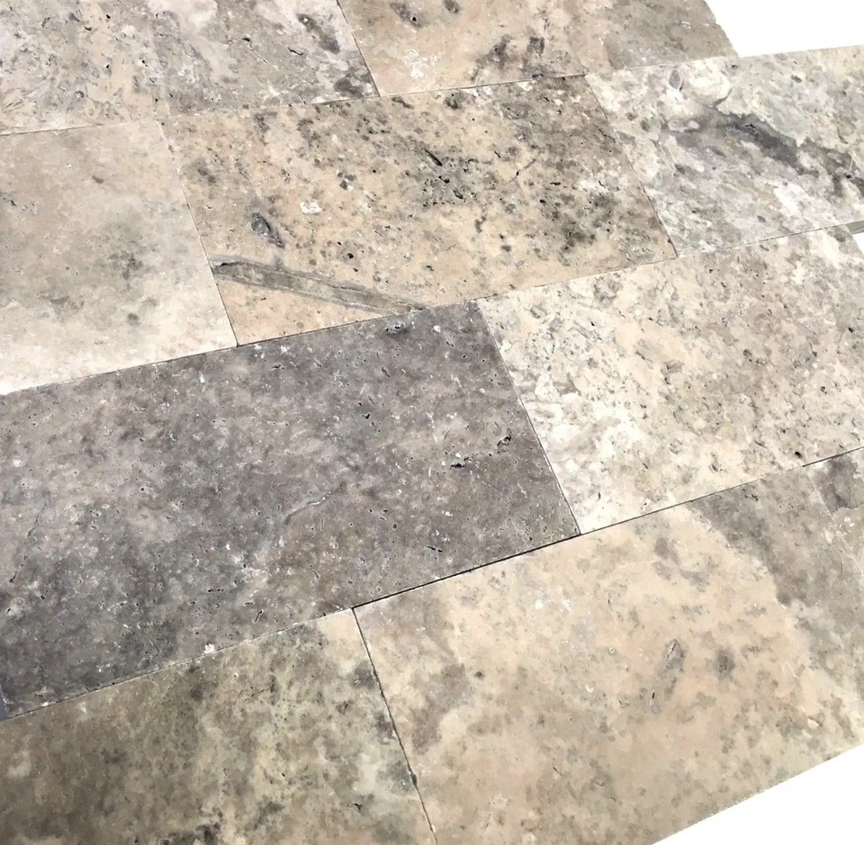 Azulejo de piso y pared de travertino de metro cepillado 3x6 plateado (vendido por SF) Foto 2 de 4