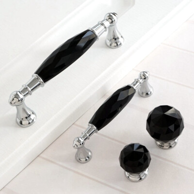 3.75" 5" Black Crystal Dresser Knobs Drawer Handle Pulls Cupboard Cabinet  Handle | eBay