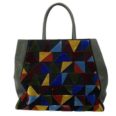 FENDI 2 Jours 8BH251 Dark Green Yellow Multi Leather Velour - Tote
