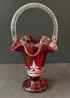 FENTON ART GLASS RED RUBY STAR BRIGHT 10" TRUMPET BASKET & ORIGINAL BOX