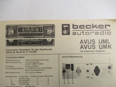 BECKER AVUS UML  UMK  ab Nr. D 712798 SERVICE MANUAL AUTORADIO Schaltplan