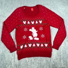 Disney Ugly Christmas Sweater Women's Adult L Mickey Mouse Silouhette Flaw