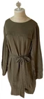 MALIA MILLS Bateau Pleat Belted Woven Cotton Mini Dress 10 Olive $395