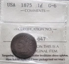 1875 United States One Cent ICCS G-6
