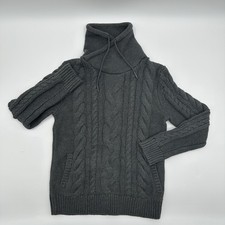 L.L.BEAN Women's Small S Double L Mixed-Cable Knit Funnelneck Sweater Gray Grey