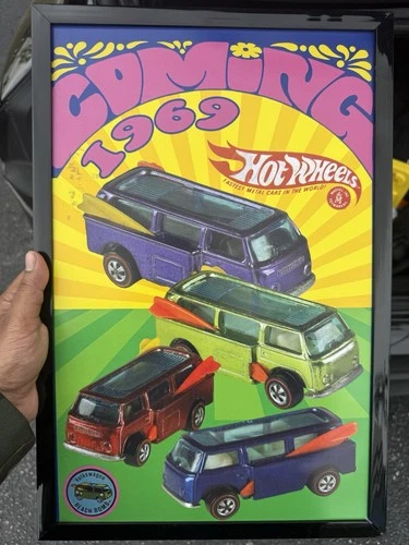Vintage 1969 Hot Wheels Redline VW Beach Bomb Van Poster 11" x 17"FRAMED