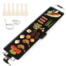 27" Large Electric Griddle with Adjustable Temperature Thermostats and Drip Tray