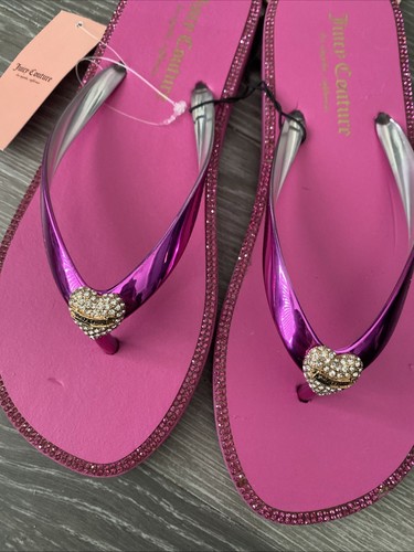 Juicy Couture Flip Flop Sandals Flats Crystal Sparkle Size 3-4 Uk EU 36-37 New - Picture 2 of 11