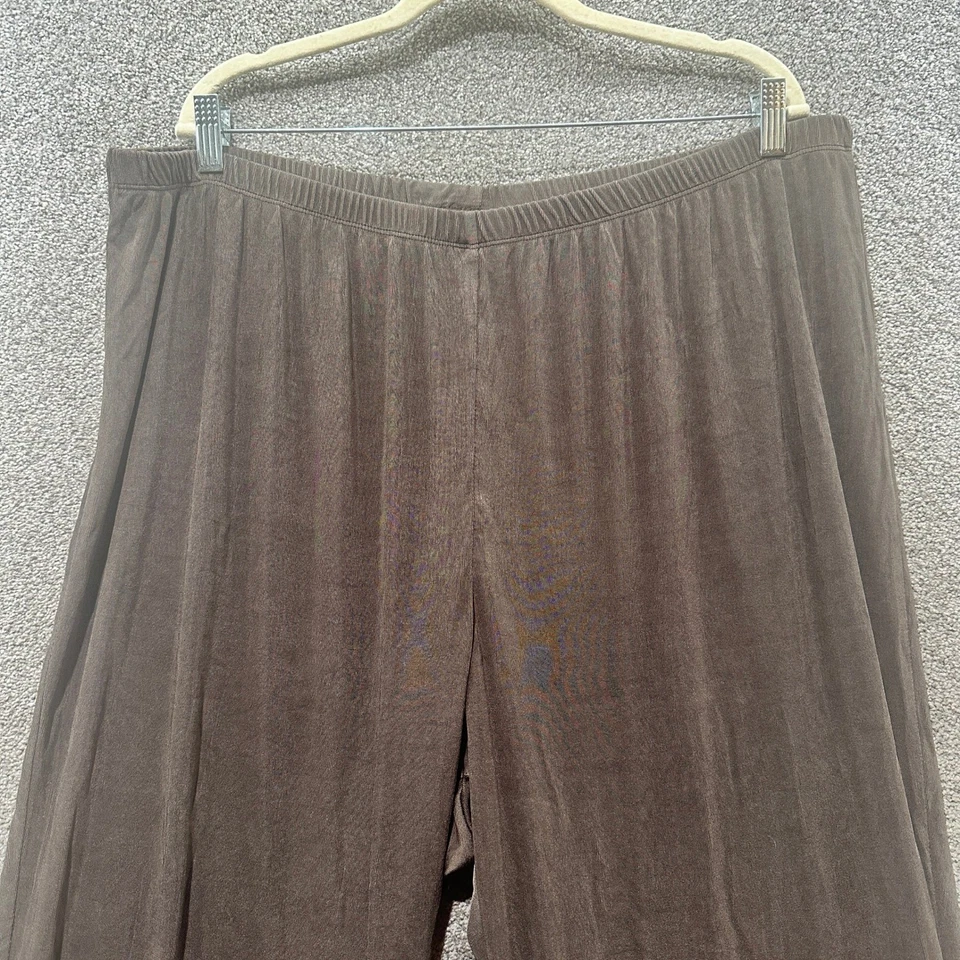 Pantalones de salón Maggie Barnes para mujer 3X marrón ceñido tejido pierna ancha tirar cómodo Foto 4 de 4