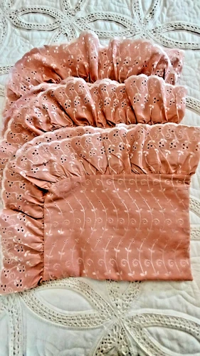Pillow Shams  American Home 3 Eyelet Pattern Peach Colored Standard Preowned