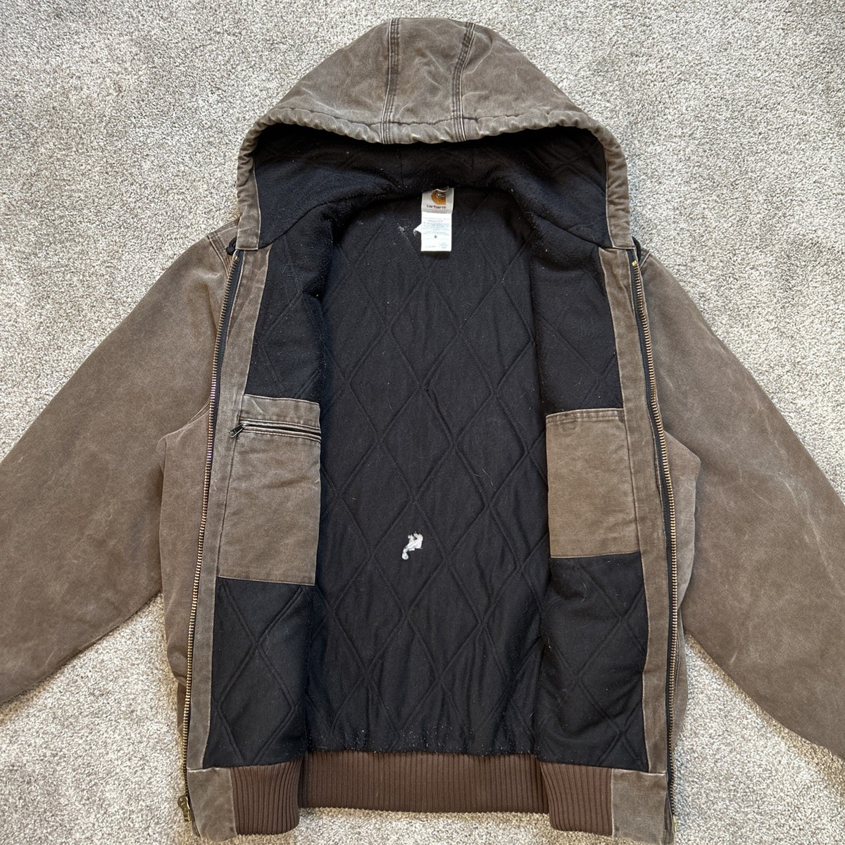 Vintage 1990s Carhartt J130 CHT Faded Brown Hooded Active Jacket