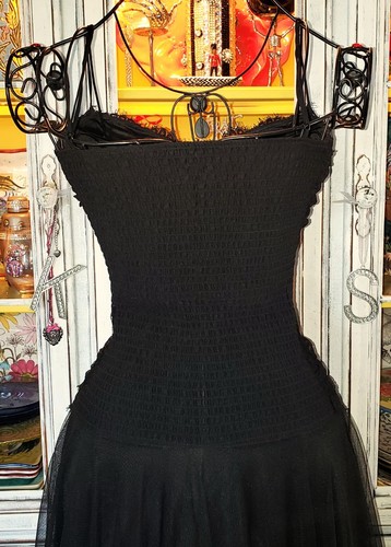 Vintage Betsey Johnson New York 90s Black Lace Mesh Coquette Midi Slip Dress S - Picture 11 of 15