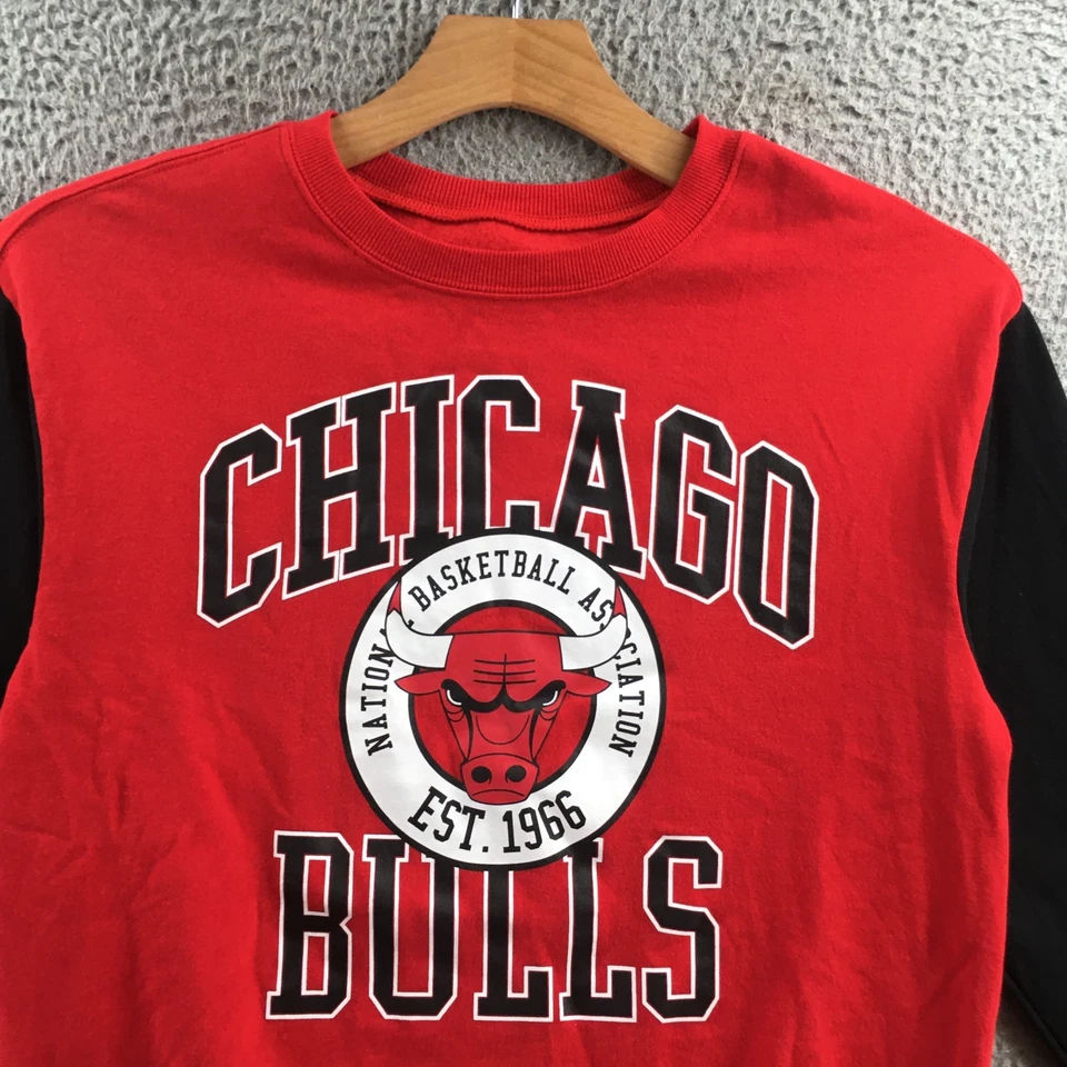 Sudadera NBA Chicago Bulls Para Hombres M Roja Negra Mezcla de Algodón Pullover Cuello Redondo Foto 2 de 4