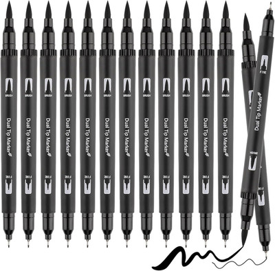 12 Stück Filzstifte Schwarz, Fineliner Stifte Set, Fineliner Schwarz, Brush Pen,