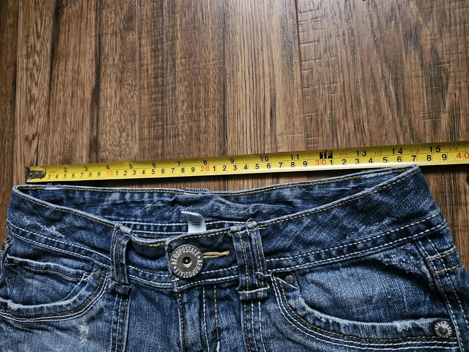 De colección Y2K Aeropostale Mujer Denim Micro Mini Pantalones Cortos Festival Botín tiro bajo Foto 2 de 4