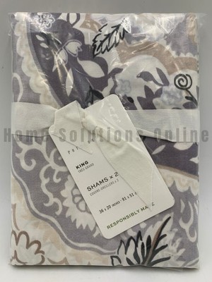 Pottery Barn Celeste Floral Percale Shams S/2 Gray Multi King #9952D