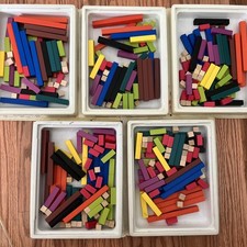 5 Complete Sets of 74 Each Multicolor Solid Wood Cuisenaire Rods