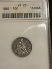 1884 Seated Liberty Dime In a Old ANACS Soap Box Vf 20