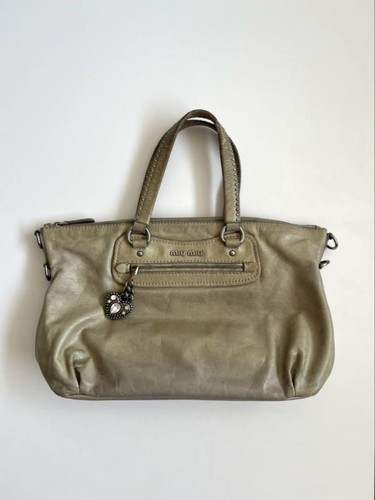 Miu Miu Archive Madras Leder Handtaschenanhänger 2-Wege beige Schultertasche MBb1971