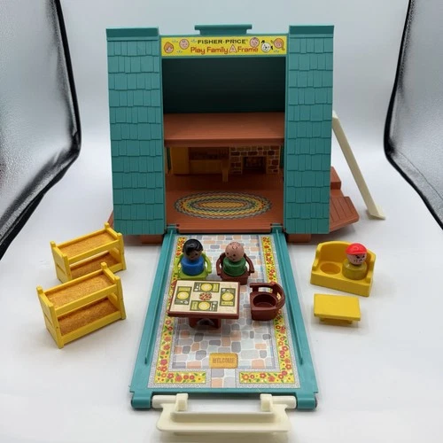 Vintage 1974 Fisher Price Play Family A Frame Home W/ Accessories