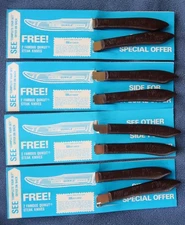 8 Vintage QUIKUT Stainless QUIKKLE STEAK KNIVES, Knife in Cardboard - NOS