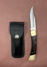VTG BUCK 110 4 dot Folding Hunter Pocket Knife USA 1981-86 w Orig Leather Sheath