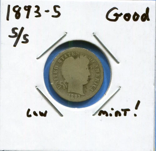 W@W 1893-s/s  Barber Dime, ( Very Tough Date !!!! ) GOOD !!!!!!!!!!