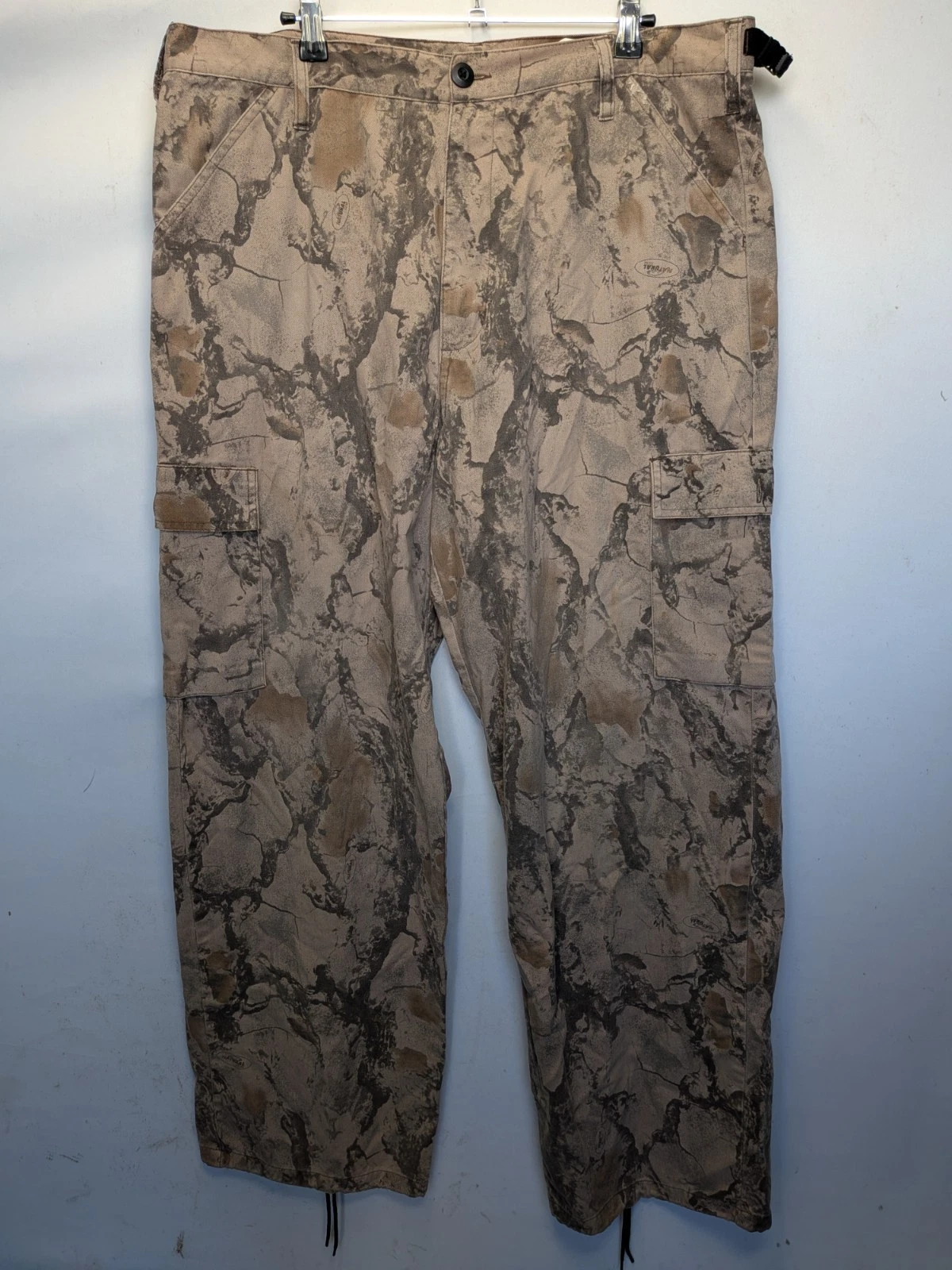 Liberty Camo Cargo Pants Large 6 Pockets Brown Pull String Cuffs 6361