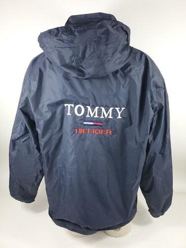 Vtg Tommy Hilfiger Blue Full Zip Hooded Jacket Size M Spell Out - Picture 5 of 9