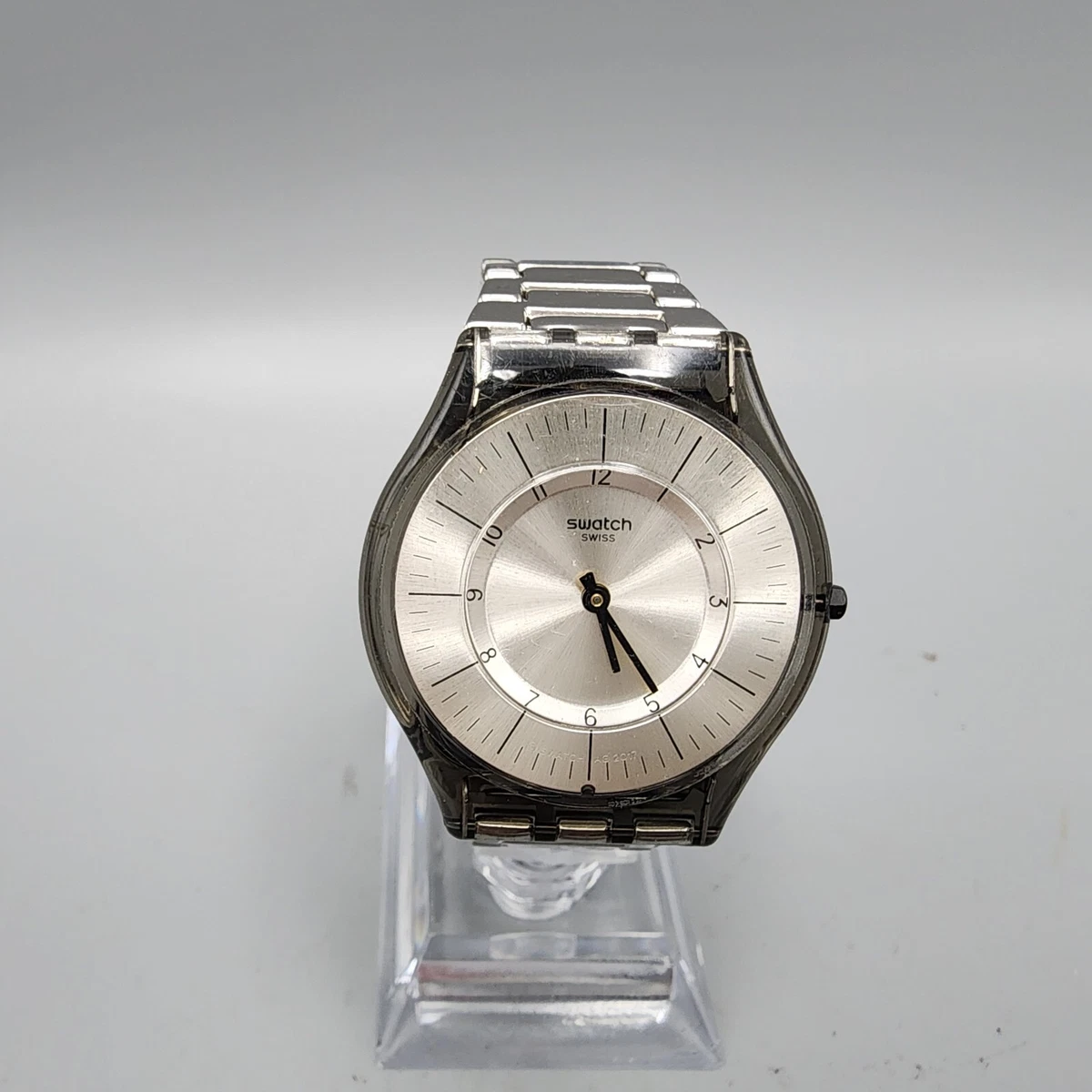 Swatch Metalmix Watch Women Clear Silver Dial 34mm Round New