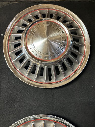 1968 Ford Thunderbird hubcaps 4 very rare Beautiful 15” Black/Red Center/chrome - Picture 2 of 11