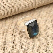 Faceted Labradorite Gemstone Handmade 925 Sterling Silver Wedding Ring Jewelry