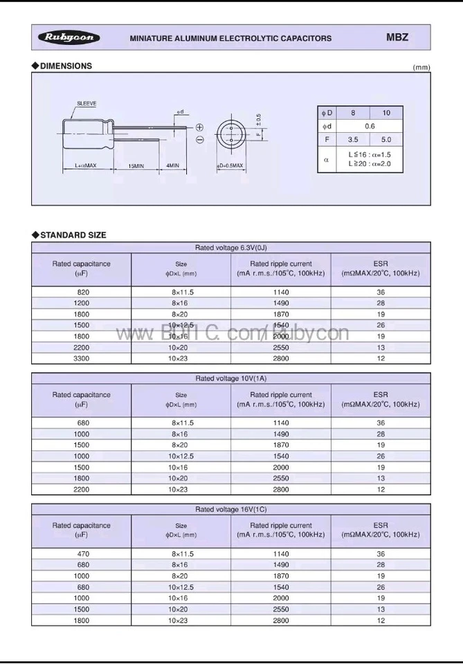 200x (Pack)  Rubycon MBZ 6.3v  2200uF  Low ESR - Bild 4 von 4