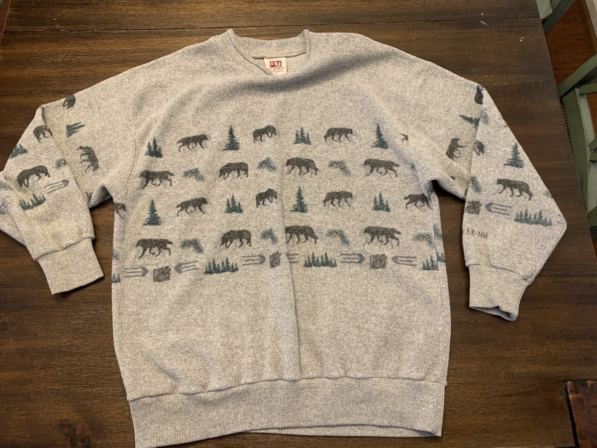 Vintage 90s Art Unlimited Sportswear Wolf Sweatshirt Size Medium 